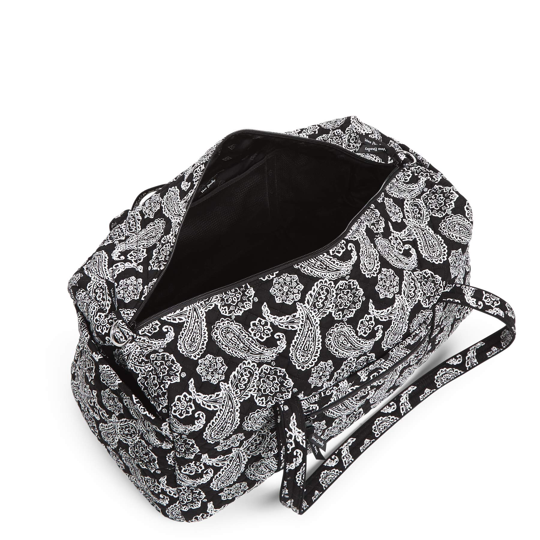 Vera Bradley Women's Cotton Collegiate Large Travel Duffle Bag - Oklahoma State University Black/White Bandana Print - Spacious Weekender Bag for College, Gym, Sports & Travel - Multiple Team Options Available