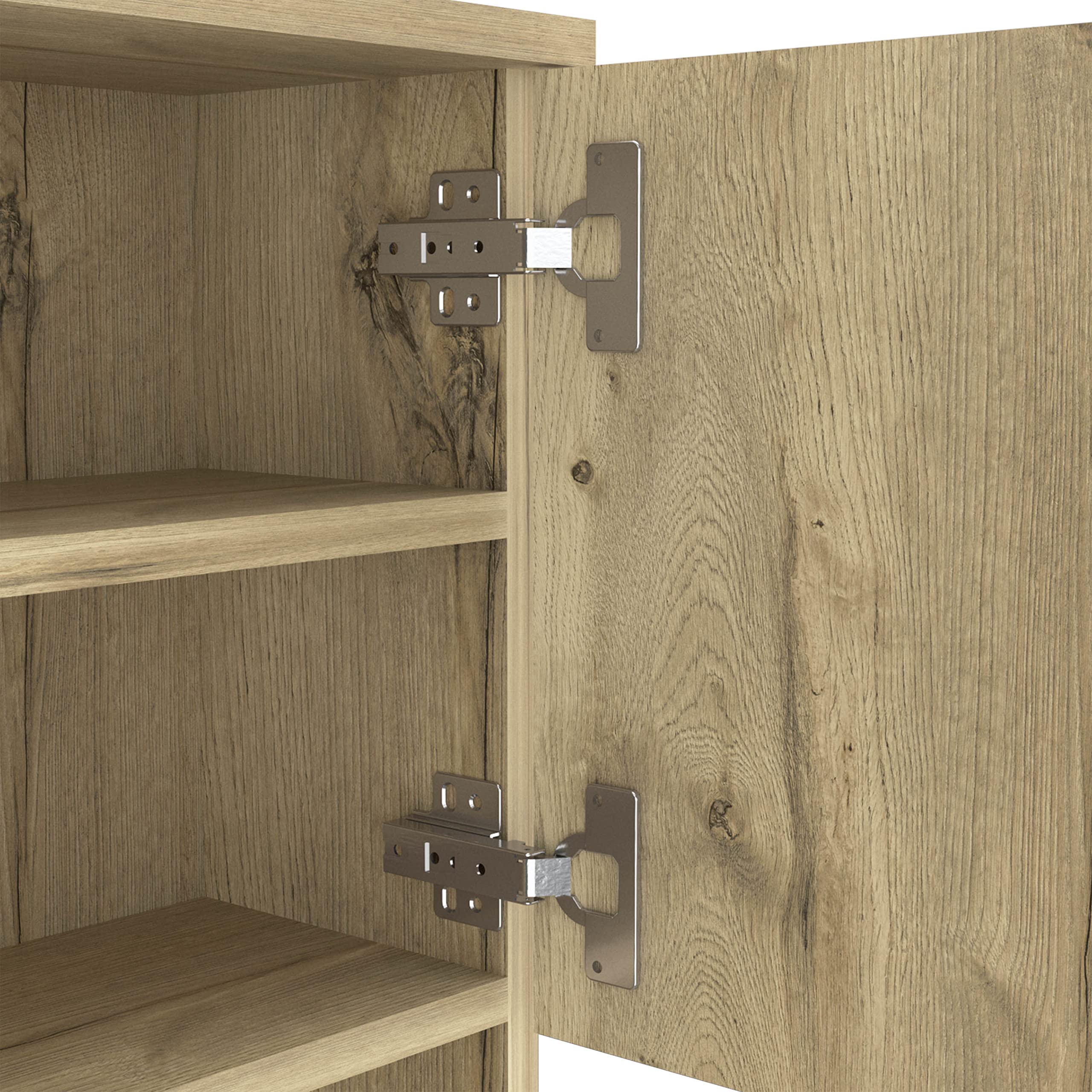 Bay Area Pantry with 2 Double Door Cabinets, Drawer & 2 Open Shelves - Light Oak Kitchen Storage with 4 Metal Legs | Perfect for Small Kitchens, Apartments & Pantry Organization
