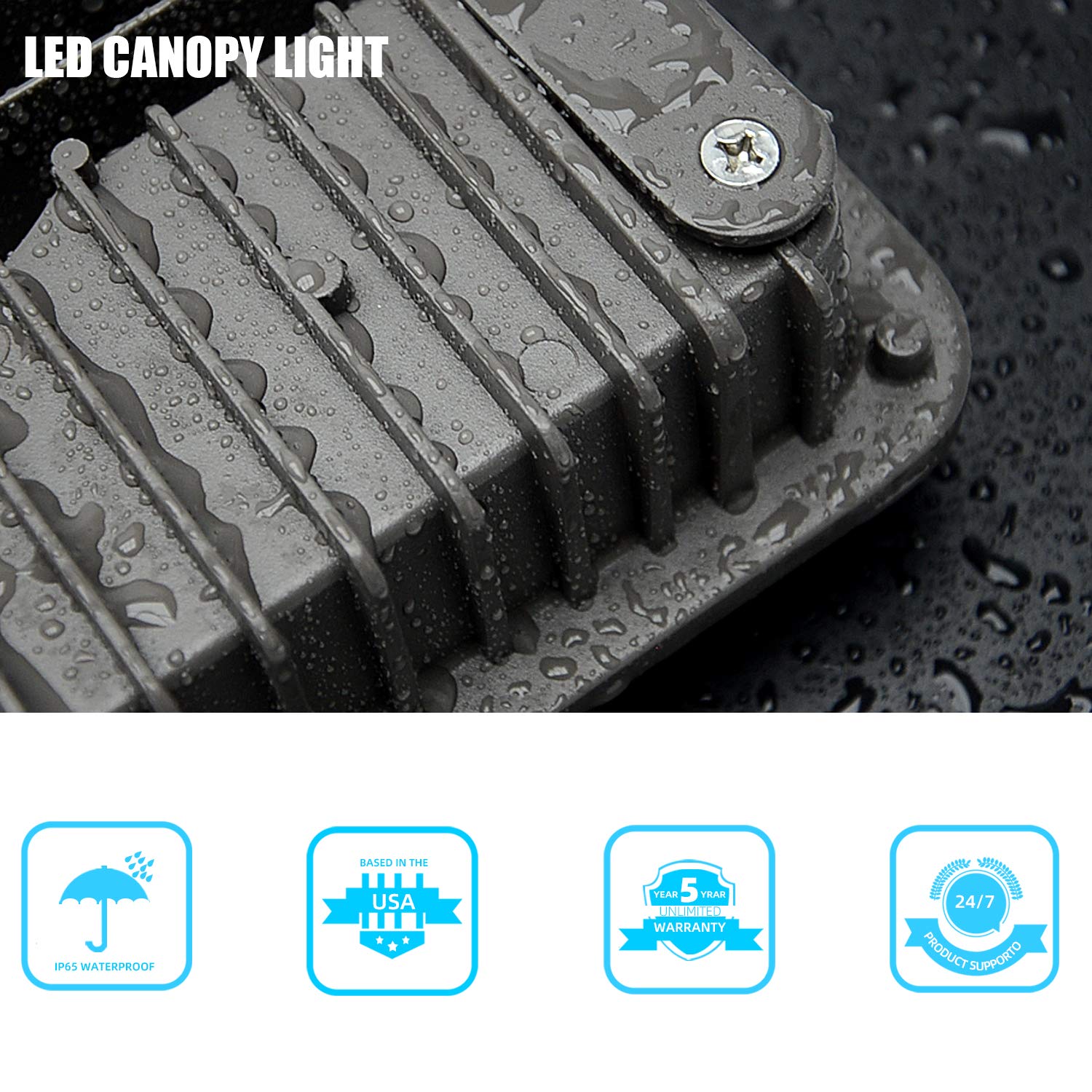 70W Commercial LED Canopy Light Fixture - 2 Pack, 8400 Lumens, 110V Input, 300W HPS/HID Replacement - Perfect for Gas Stations, Carports, Warehouses, Garages & Outdoor Lighting