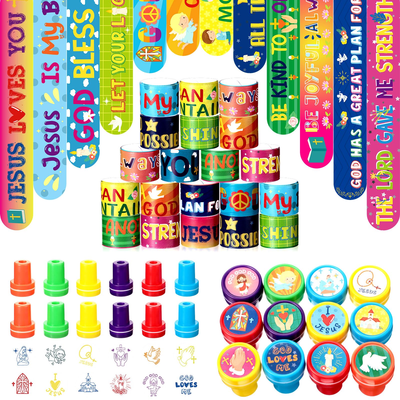 96 Pcs Christian Slap Bracelets - Jesus Love You Wristbands for Bible Study & Sunday School