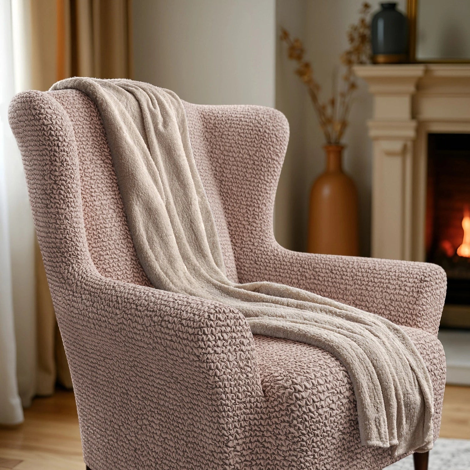 Premium Wingback Chair Slipcover - Microfiber Collection | Washable & Stretchable Furniture Protector for Living Room, Office, or Bedroom