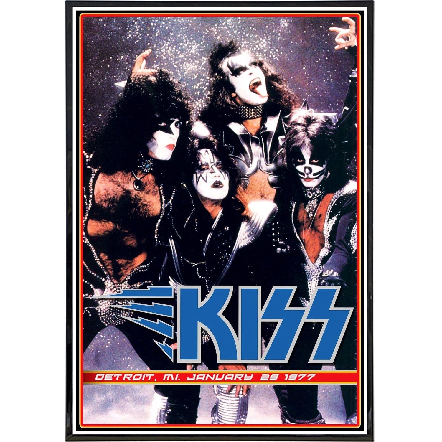 KISS 1977 Concert Tour Vintage Poster Print - Classic Rock Band Wall Art Decor for Music Fans & Collectors - Perfect for Bedroom, Man Cave, or Rock Memorabilia Display