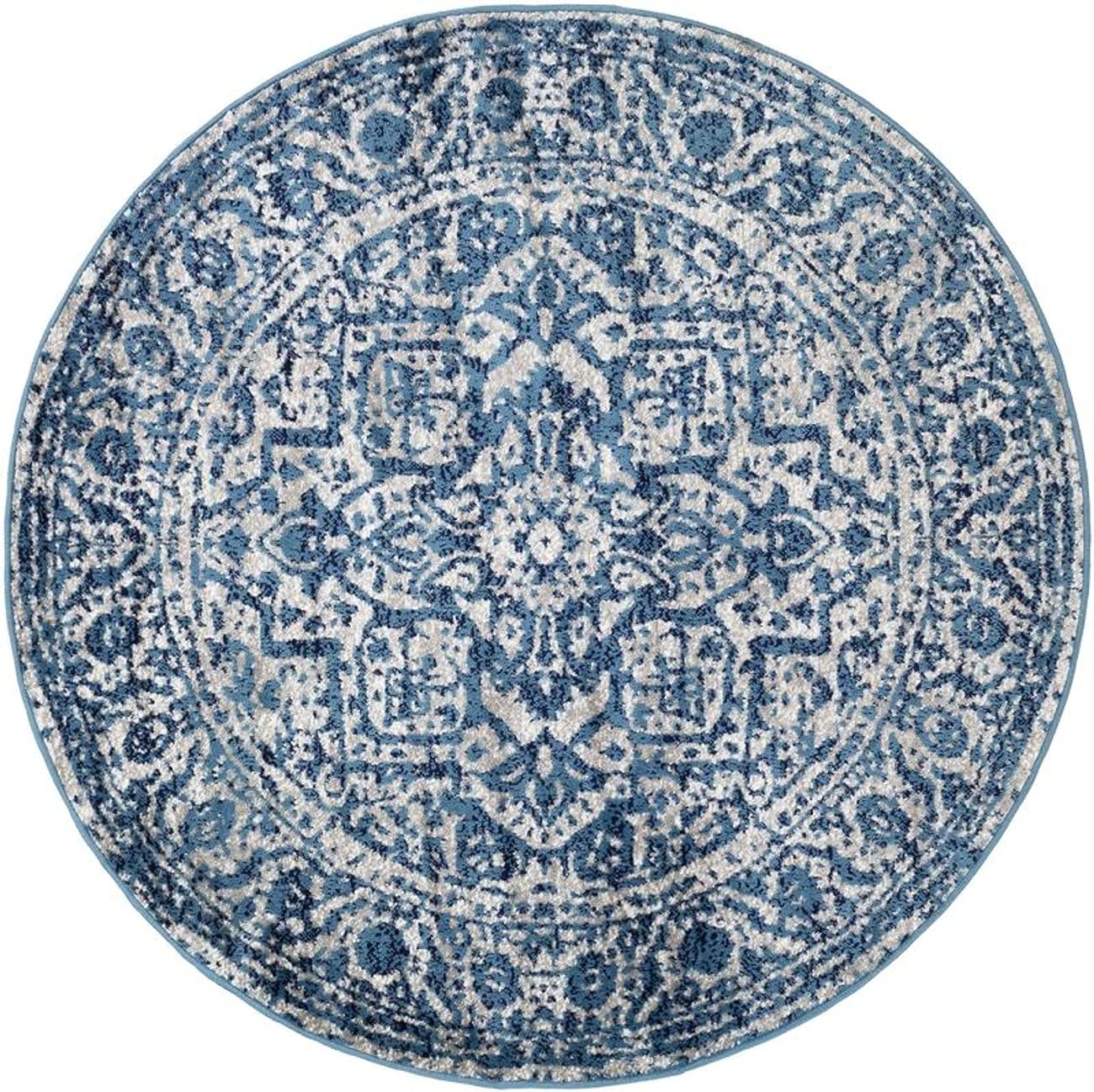 Mark&Day 5ft Round Emma Traditional Sky Blue Area Rug - Soft Blue & White Carpet for Living Room, Bedroom, Kitchen - 5'3