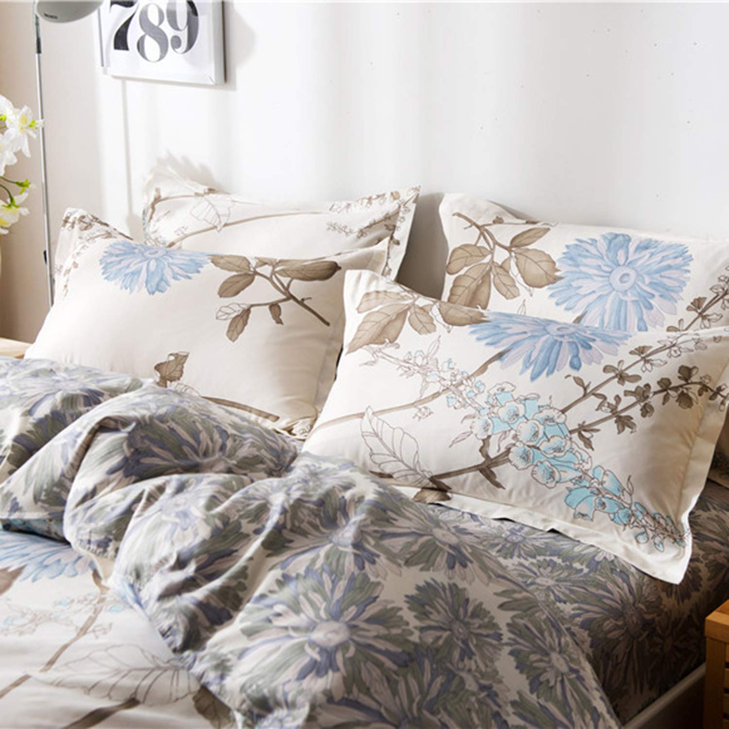 Luxury Cream Floral Duvet Cover Set Queen Size - Soft Reversible Bedding for Cozy Sleep