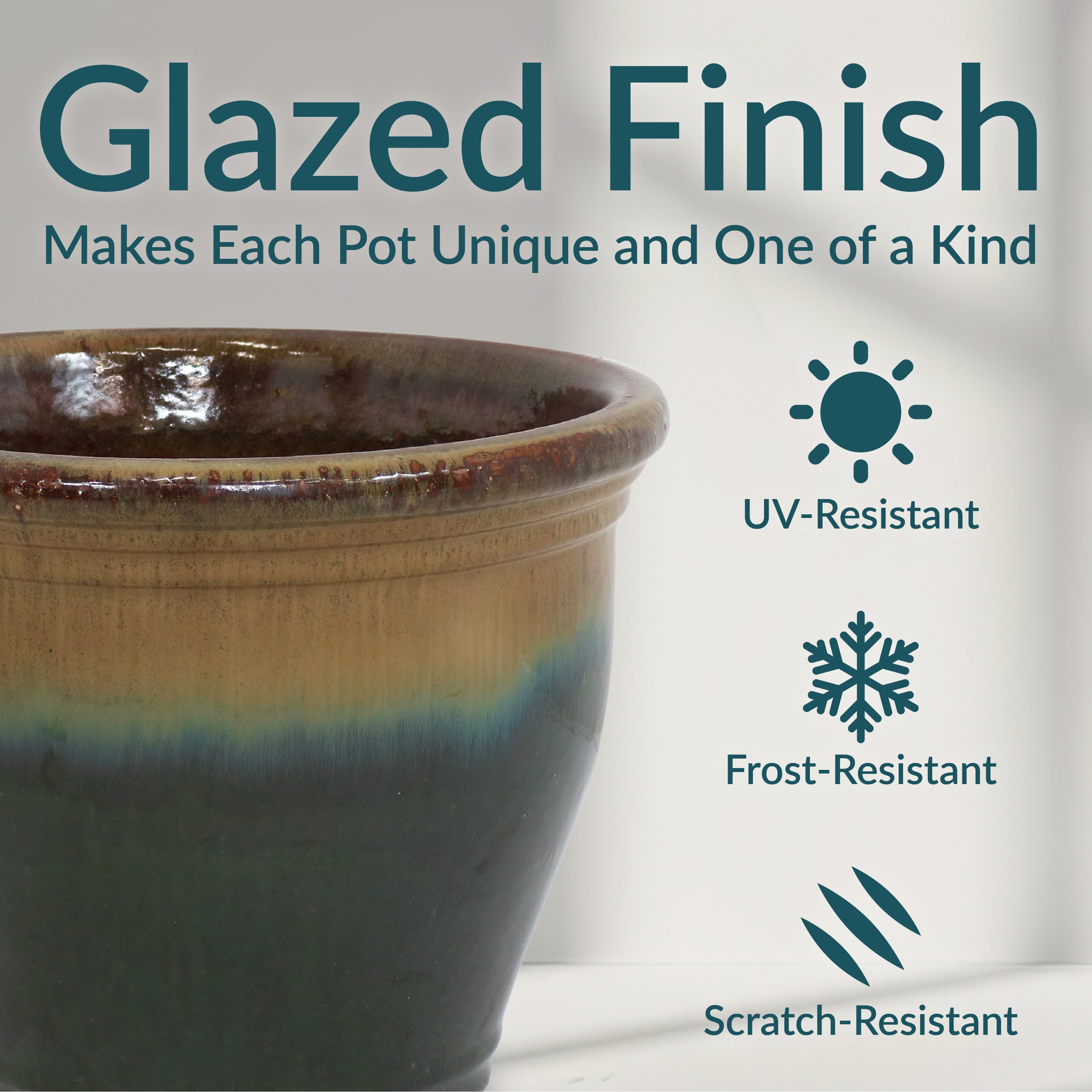 Sunnydaze Studio Round Glazed Ceramic Planter with Drainage Hole - Indoor/Outdoor Flower Pot for Plants, Succulents, Herbs - Perfect for Home, Garden, Patio, and Balcony Decor