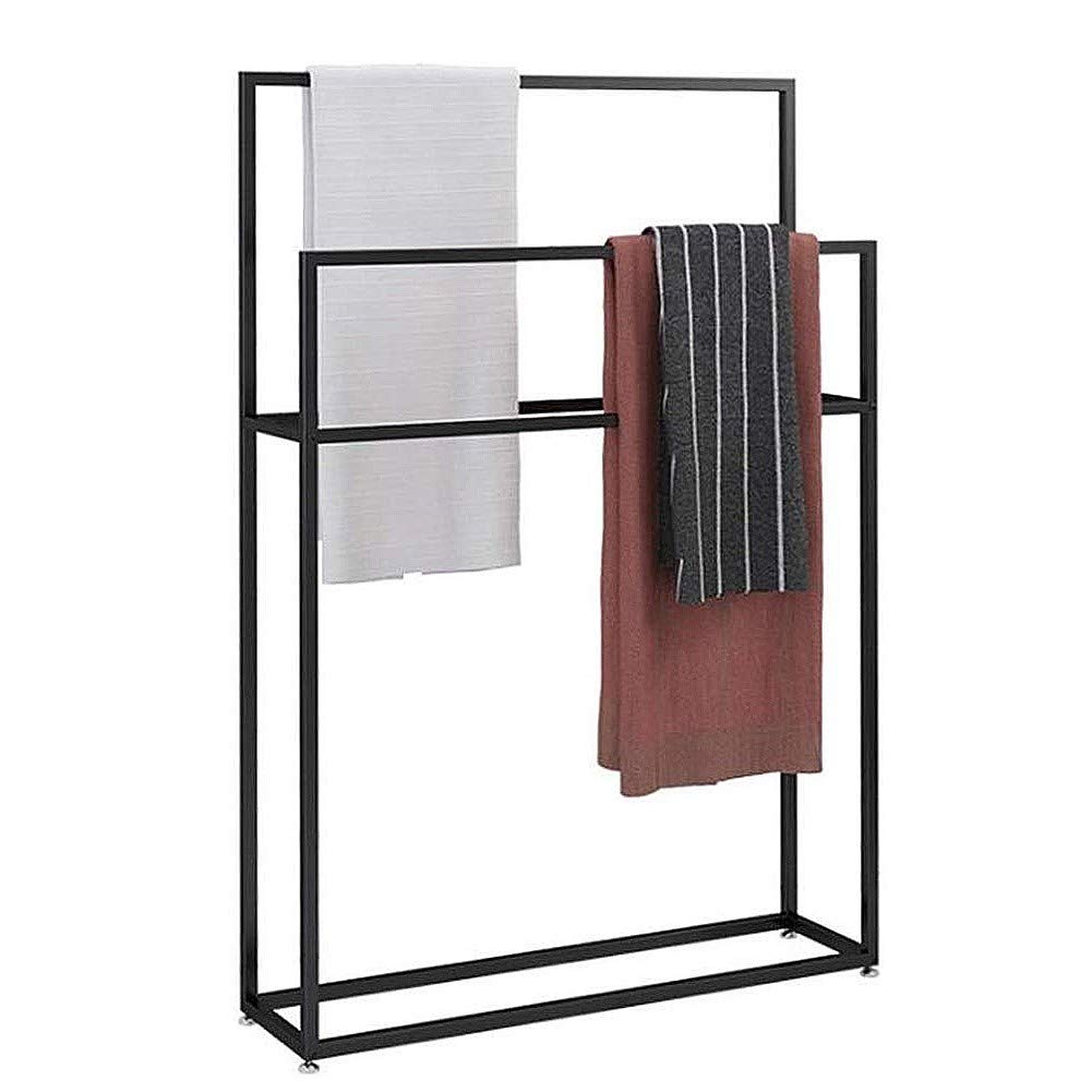 Freestanding Stainless Steel Towel Rack for Bathroom - Modern 2-Tier Floor Stand (75x20x110cm) - Holds Quilts, Blankets, Bath Towels & Clothes - Perfect for Spa, Hotel, or Home Bathroom Organization (Black)