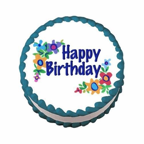 1/8 Sheet Happy Birthday Floral Edible Cake Topper - Perfect for Cupcakes, Cakes & Birthday Celebrations | Elegant Floral Design for Party Decorations