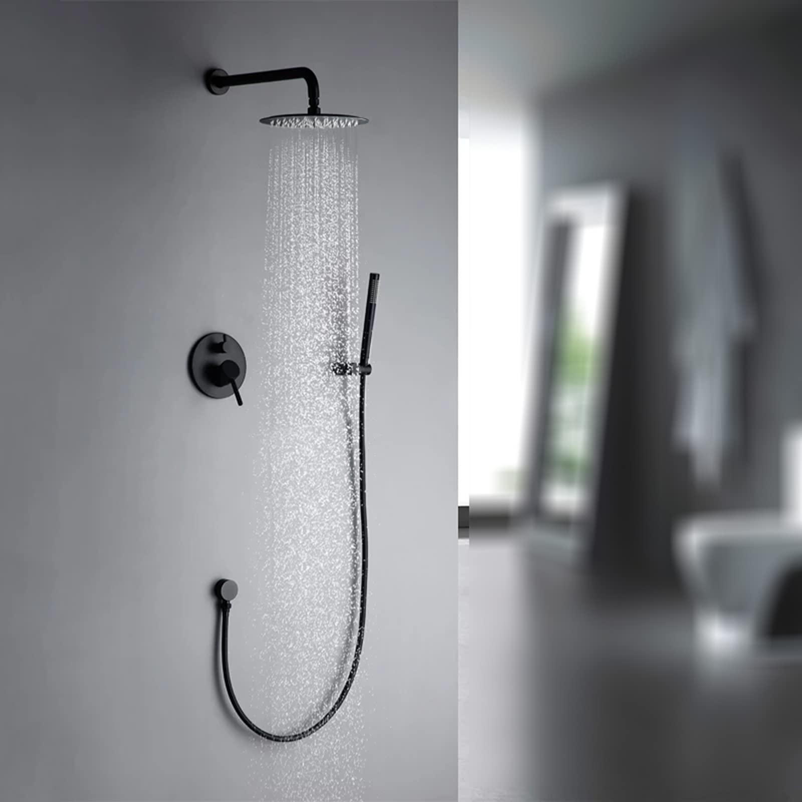 Brass Shower System Set with Diverter Valve - Ultra Thin Round Rainfall Shower Head & Handheld Spray - 10 Inch Bathroom Shower Combo for Modern & Luxury Bathrooms