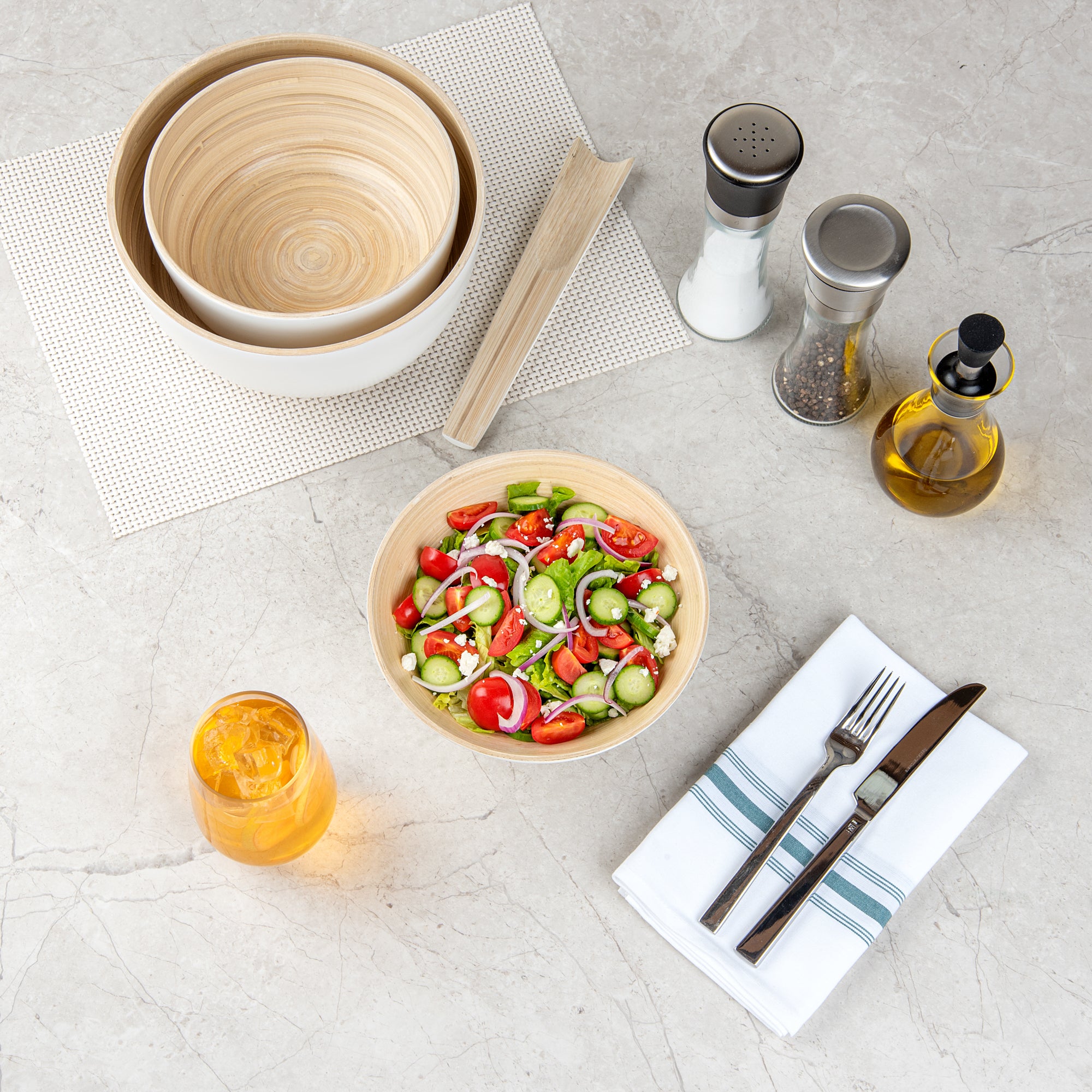 Bambuddha 29 oz Round White Spun Bamboo Serving Bowl - 8.25