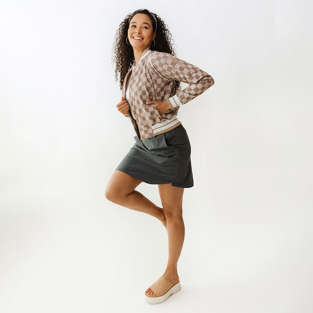 Stylish Brown Checkers Bomber Jacket for Men & Women | Vintage Inspired Lightweight Jacket for Casual Wear & Street Fashion