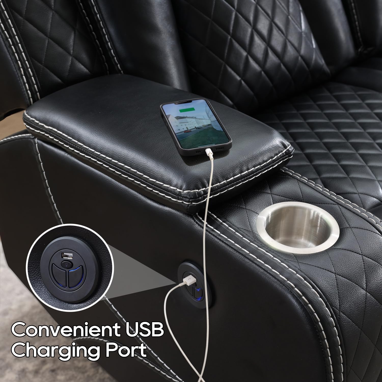 Premium Faux Leather Power Recliner Sofa Set with Bass Speaker & Wireless Charger - 3-Seater Reclining Couch & Loveseat with LED Lights & Reading Light - Modern Home Theater Living Room Furniture (Black) - Perfect for Movie Nights, Gaming, and Family Relaxation