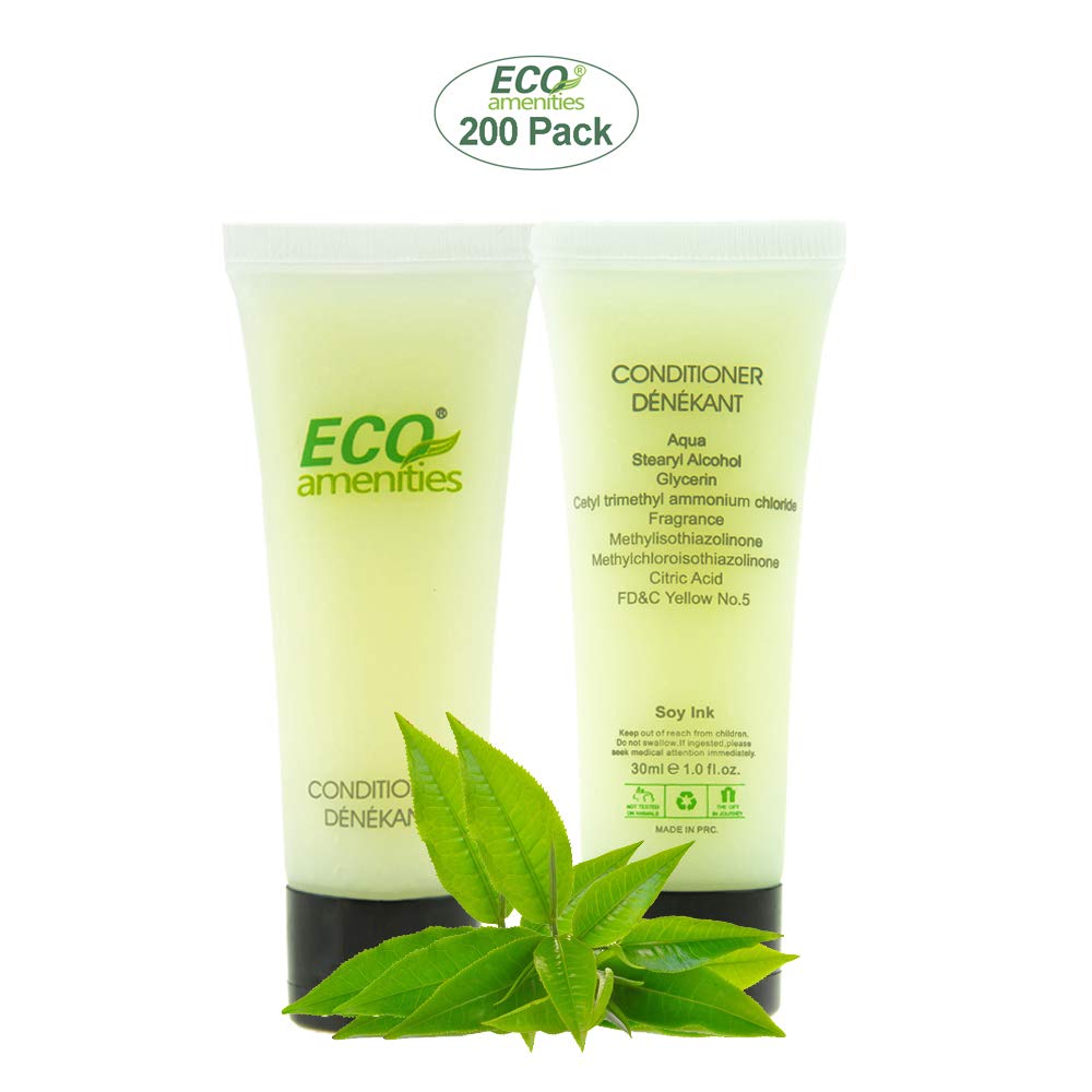 ECO AMENITIES Bulk Travel Size Conditioner - 200 Pack (30mL/1oz) | Green Tea Scented Hotel Conditioner Supplies with Flip Top Cap | Perfect for Hotels, Spas, Gyms & Travel Toiletries