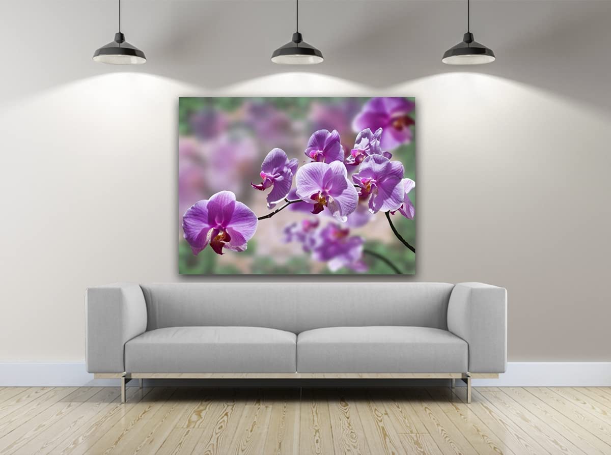 Purple Orchid Photography Canvas Art - 24x36 Inches, Floral Wall Decor for Living Room, Bedroom & Office - Stretched & Ready to Hang