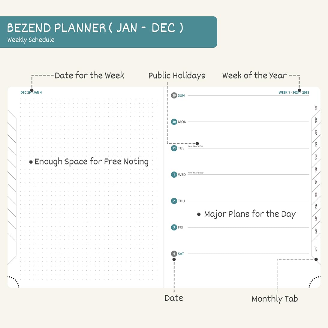 BEZEND 2025 Weekly Planner & Notebook - 8.5