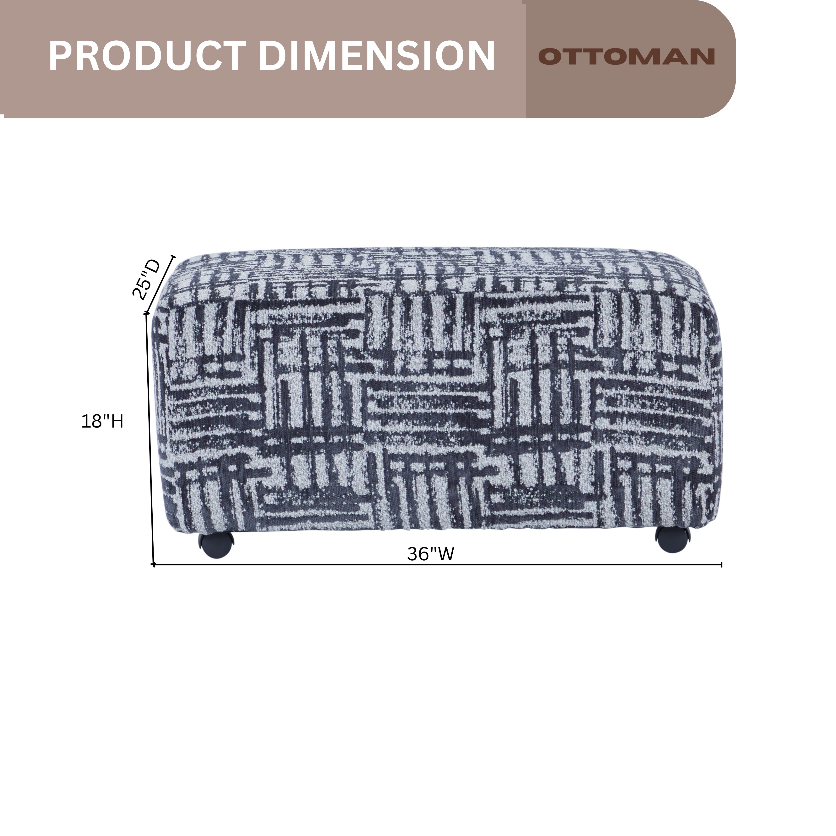 Roundhill Furniture Lancelot Striped Cocktail Ottoman - Stylish Footrest & Extra Seating for Living Room, Bedroom or Office
