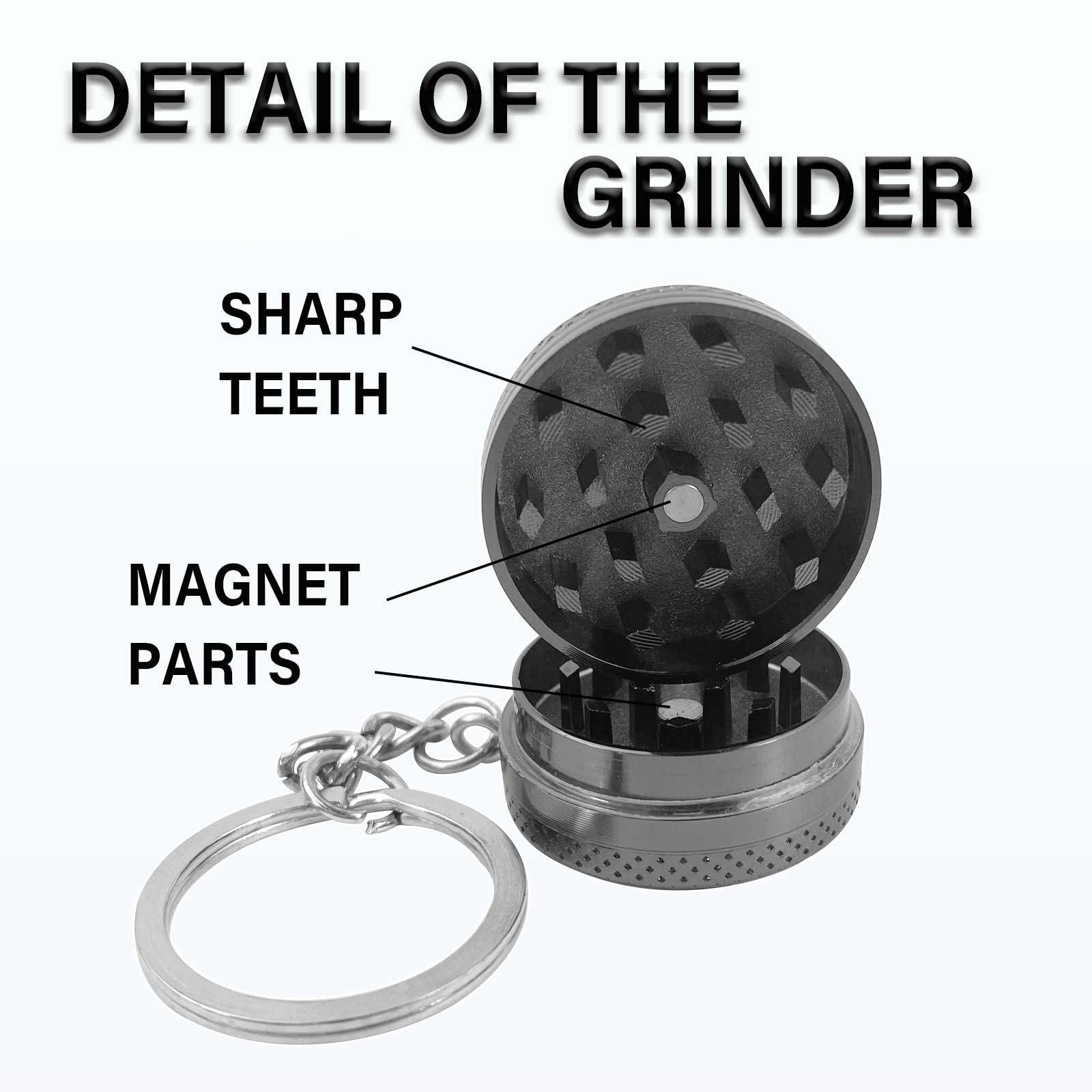 Mini Metal Spice Grinder - 1.18 Inch Portable Herb Crusher with 25mm Keychain Rings (2 Pack) - Cute Unisex Keychain Accessory for Kitchen, Camping & Travel Essentials