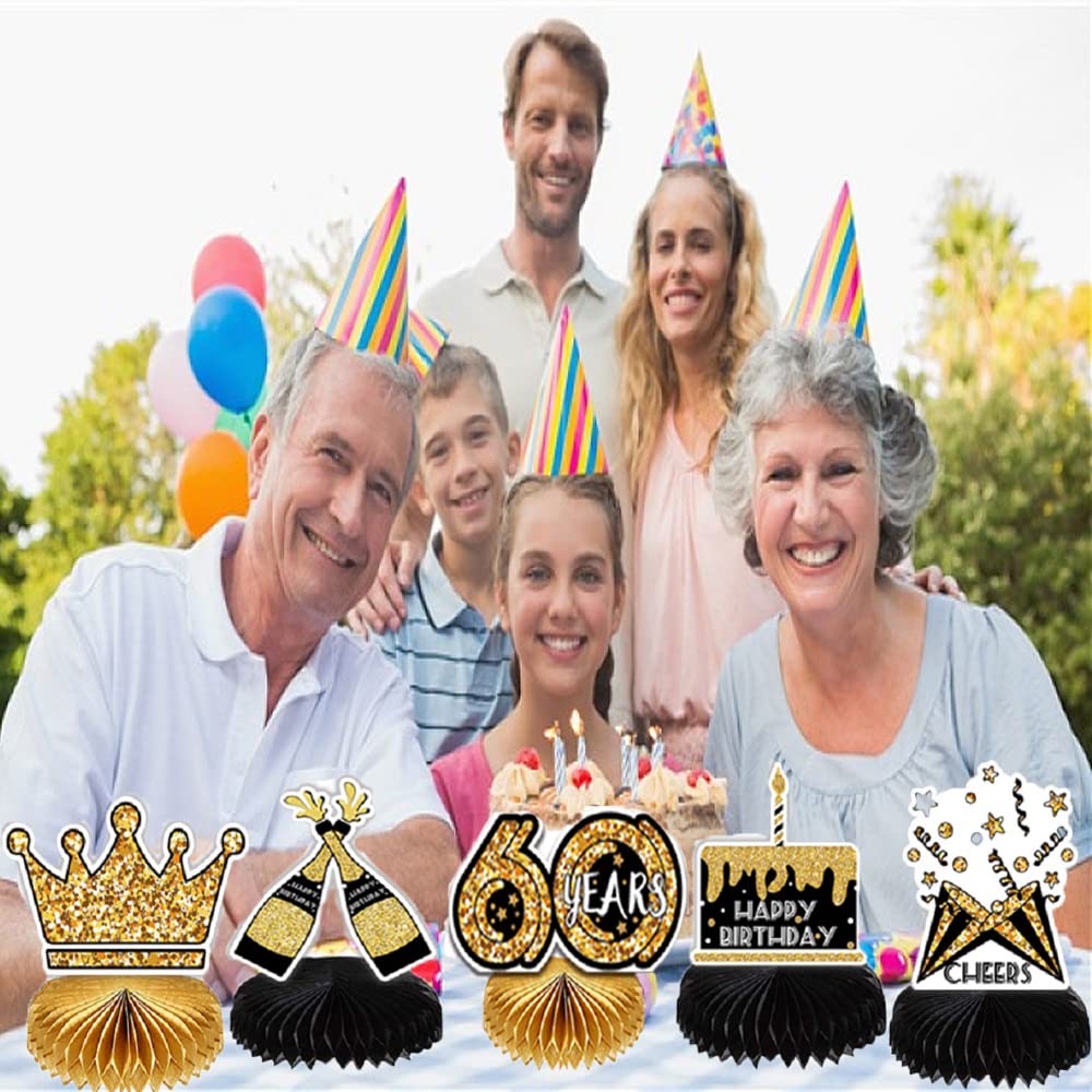 60th Birthday Decorations Set - 8pcs Honeycomb Centerpieces for Table Decor, Photo Booth Props & Party Supplies (Men & Women) - Perfect for Milestone Celebrations, Anniversaries & Retirement Parties