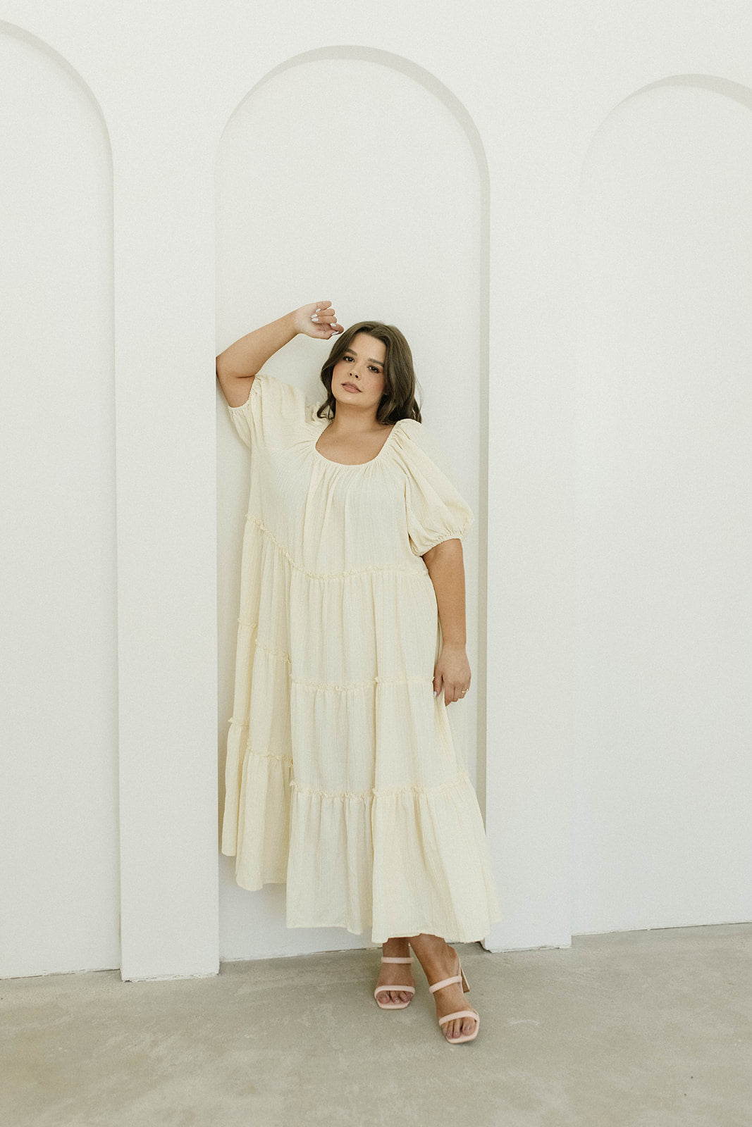 Eva Puffed Sleeve Maxi Dress in Cream - Bump Friendly Maternity Dress with Inclusive Sizing (S-3XL) | Perfect for Weddings, Baby Showers & Summer Vacations
