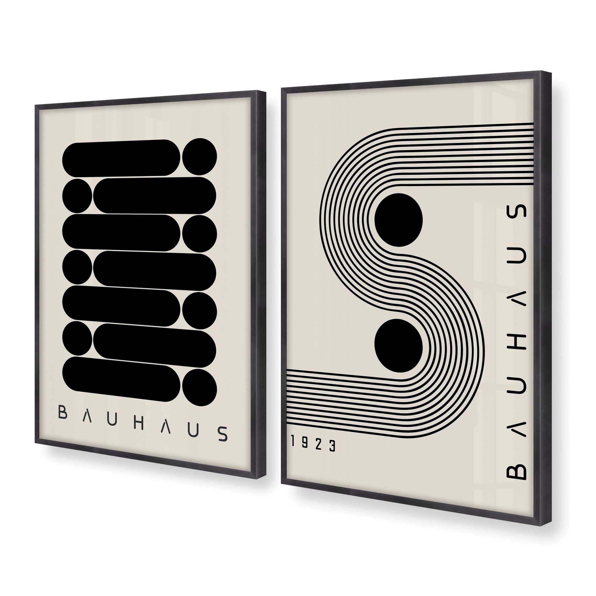 Modern Geometric Bauhaus Art Prints - Set of 2 Minimalist Wall Decor for Living Room, Bedroom & Office | Abstract Line Drawing Posters for Home & Workspace