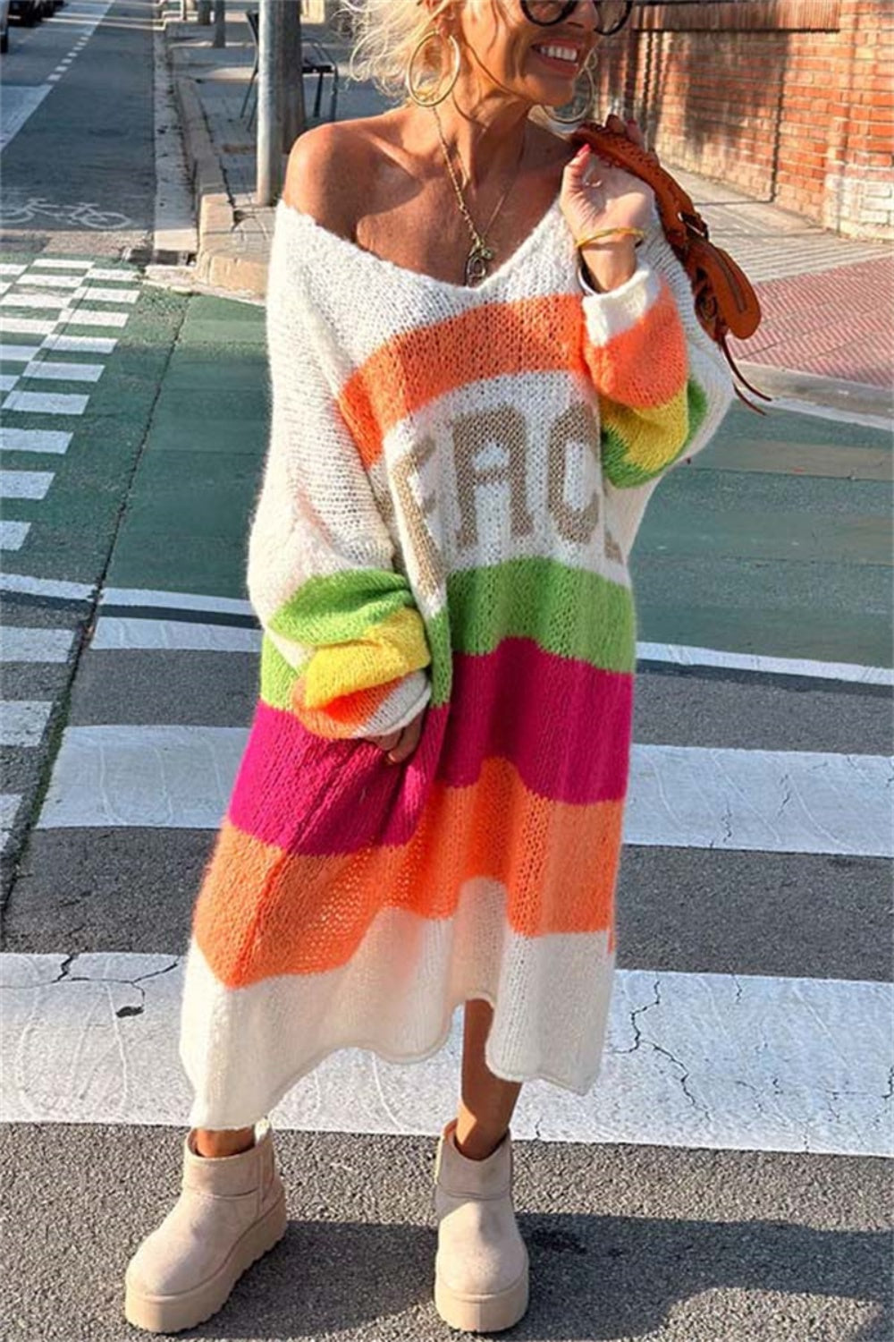 Beachy Peace Midi Sweater Dress - Women's Boho Knit Sweater Dress for Fall & Winter | Perfect for Casual Outings, Beach Vacations & Cozy Date Nights