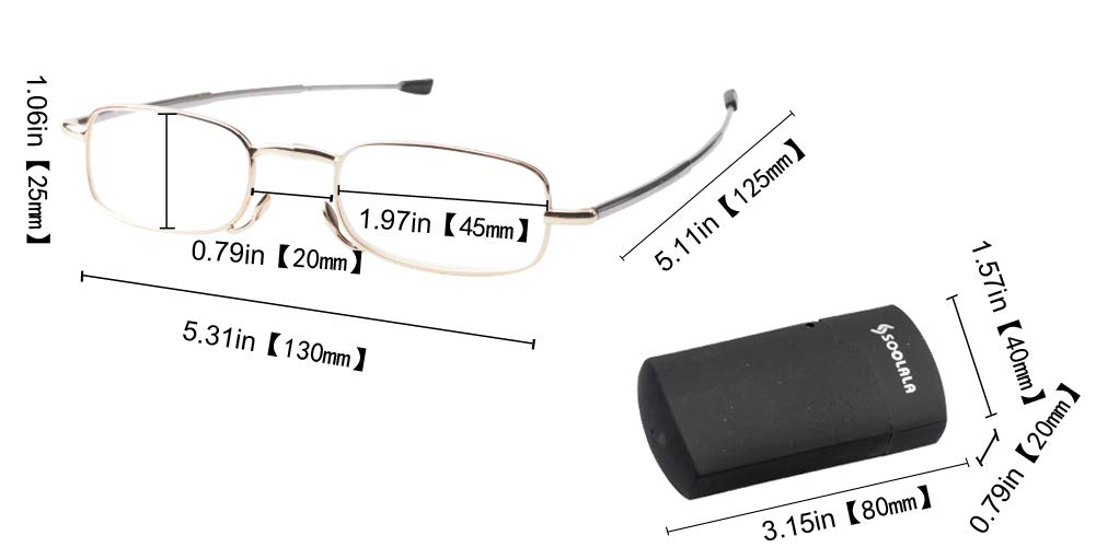 SOOLALA Super Lightweight Compact Foldable Reading Glasses - Perfect for Travel, Reading & On-the-Go Use