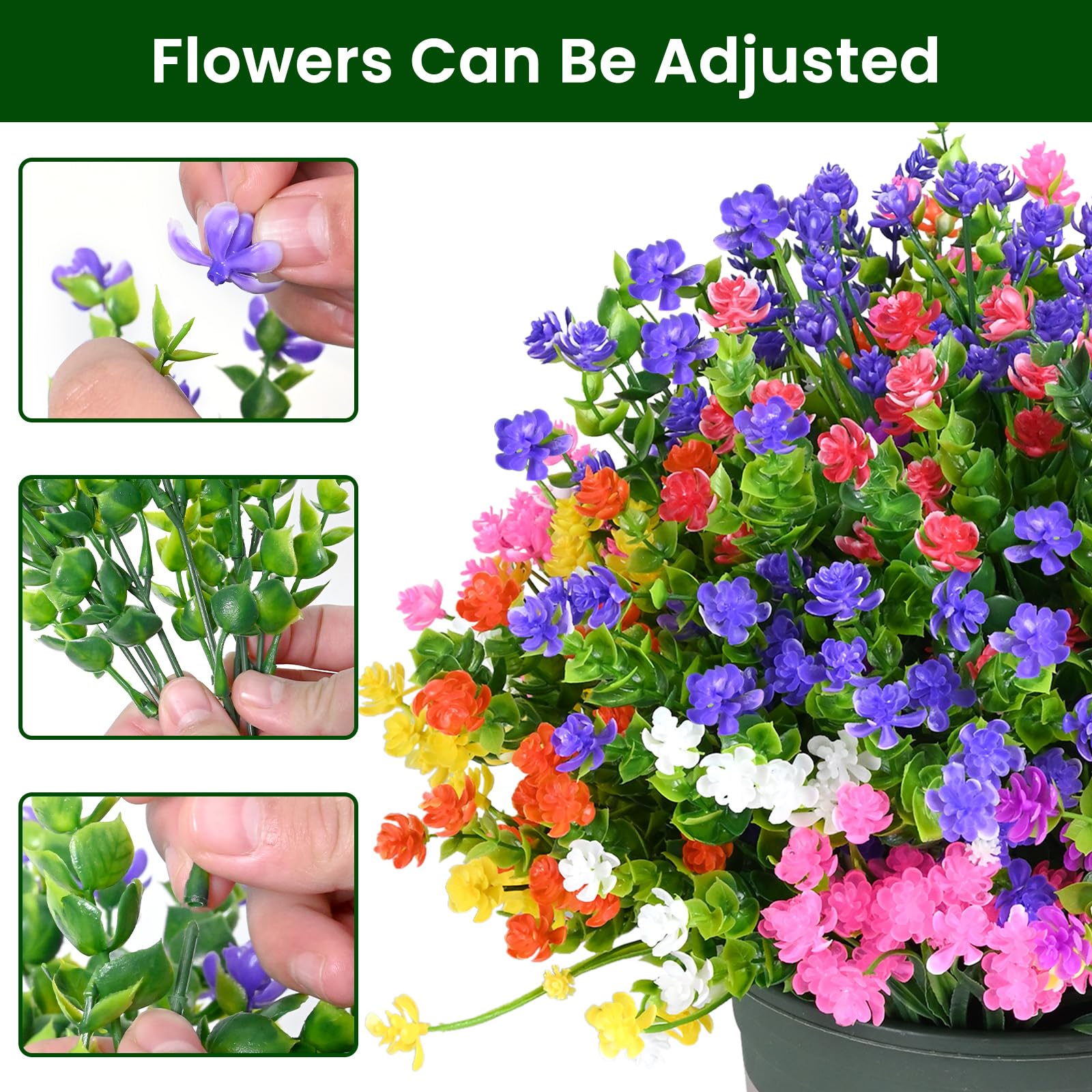 20PCS UV Resistant Artificial Plants Outdoor - Fake Flowers for Planters, Front Porch, Garden & Patio Decor - Durable Faux Greenery for Year-Round Beauty