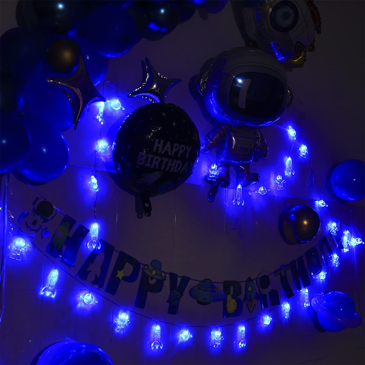 20 LED 11 FT Waterproof Rocket Spaceship Astronaut String Lights with Remote Control - 8 Lighting Modes, Battery Operated for Kids Bedroom, Tent, Birthday Party & Nursery Decor (Blue) - Perfect for Children's Room Lighting, Sleep Aid and Themed Party Decorations