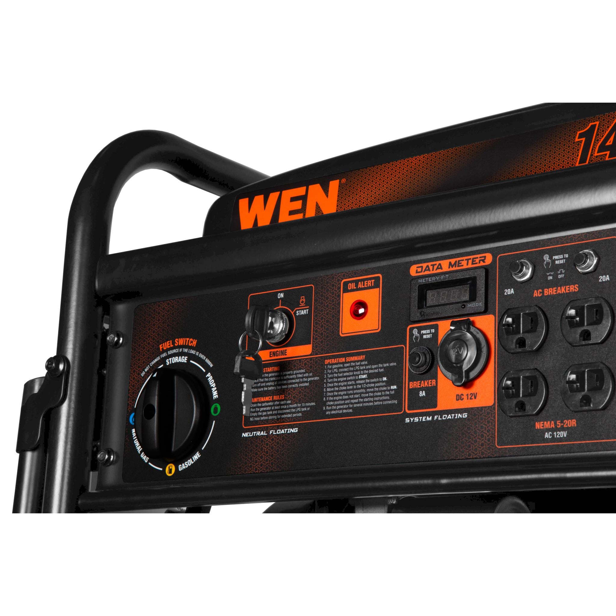 WEN TF1450 14500-Watt Tri Fuel Generator - 120V/240V Portable Power with Electric Start & Wheel Kit - Ready for Transfer Switch | Ideal for Home Backup, Job Sites & Emergency Power