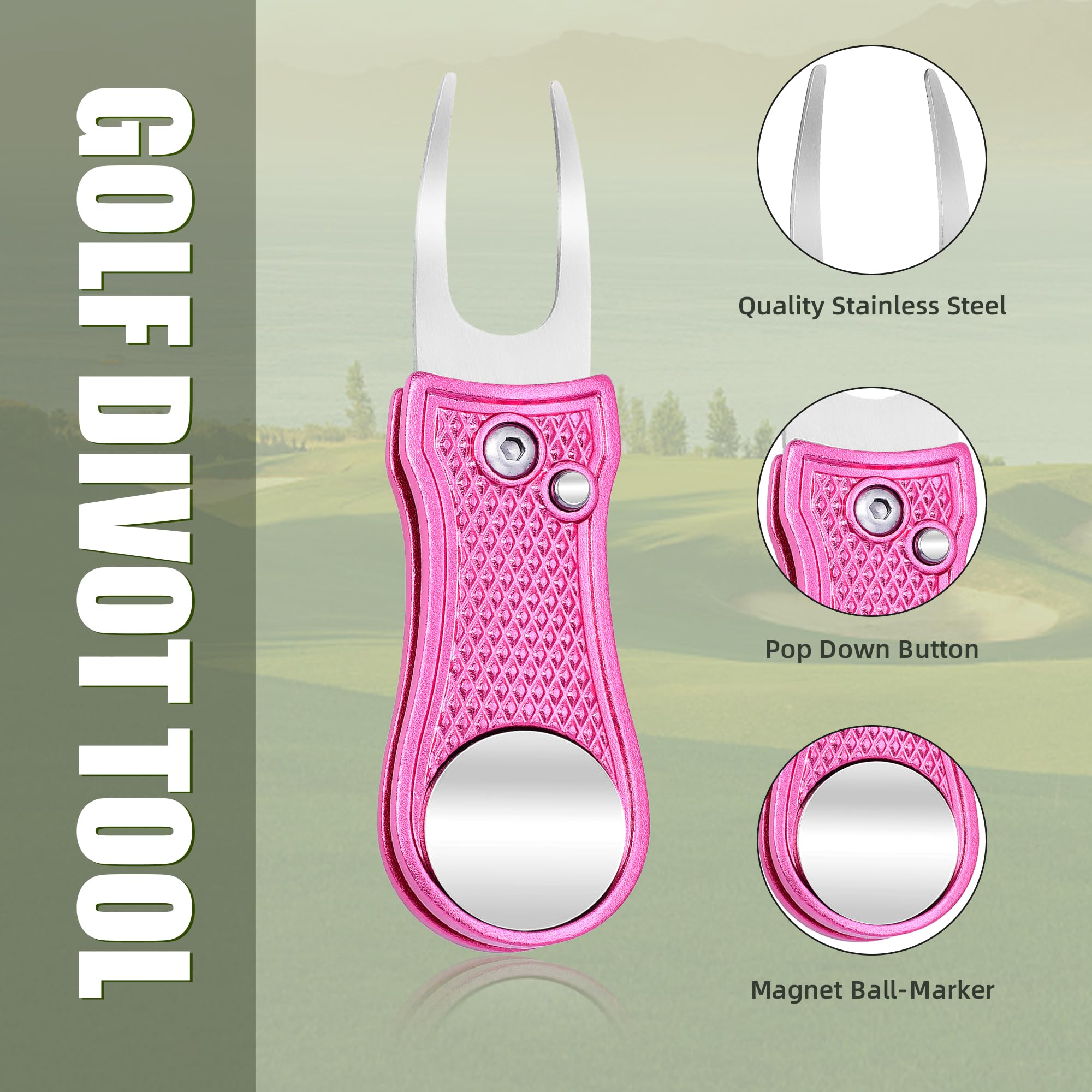 Premium All-Metal Golf Divot Repair Tool with Foldable Design, Pop-up Button & Magnetic Ball Marker - Perfect for Golf Course Repair, Practice Sessions & Tournament Play