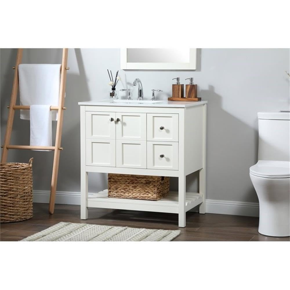 32 Inch Single Bathroom Vanity Cabinet with Sink - Elegant White Finish for Modern Bathroom & Powder Room Makeover
