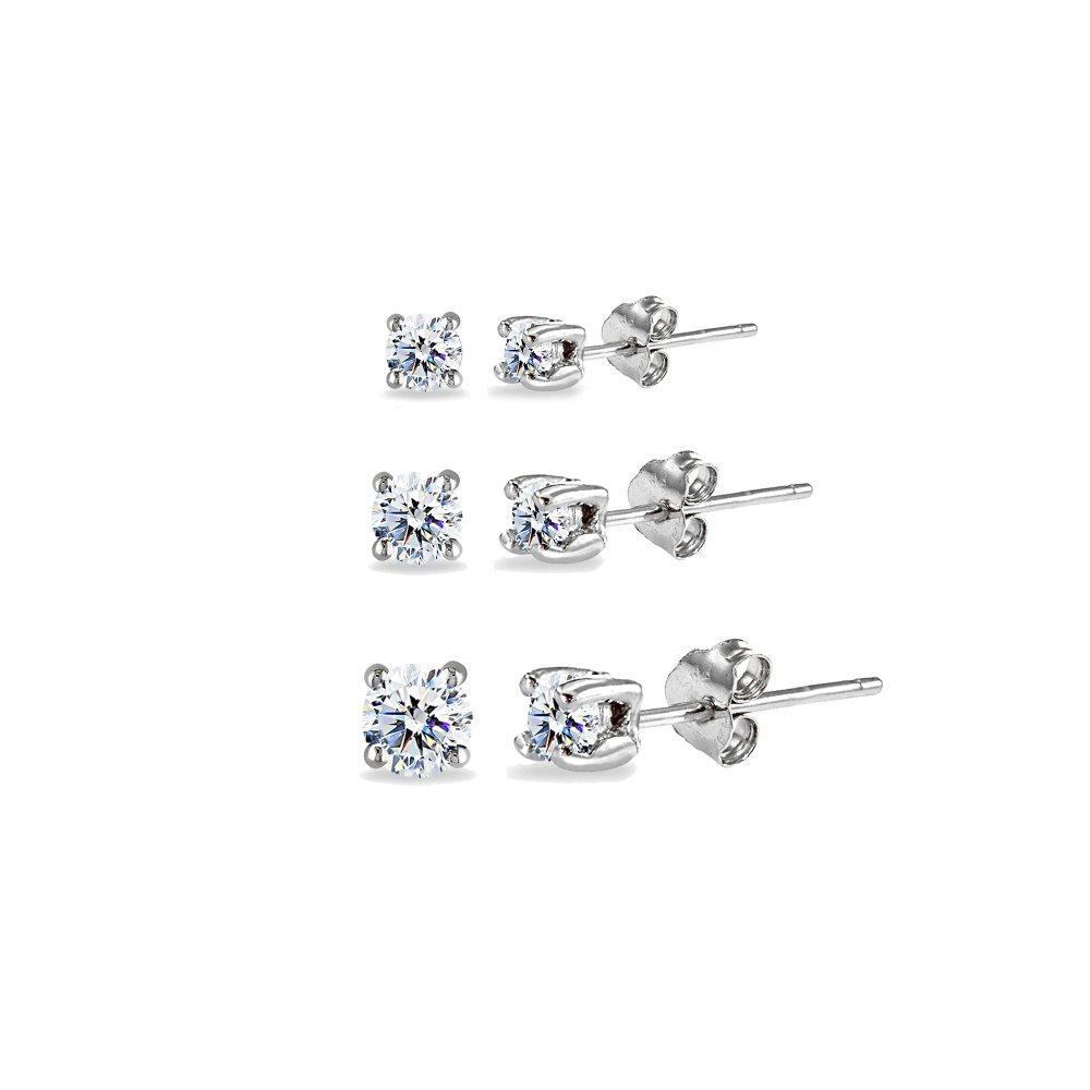 Sterling Silver Crystal Stud Earrings Set - Perfect for Gifts & Parties
