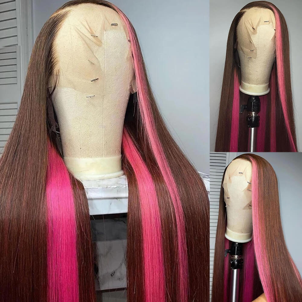 #4 Straight with Pink Highlight