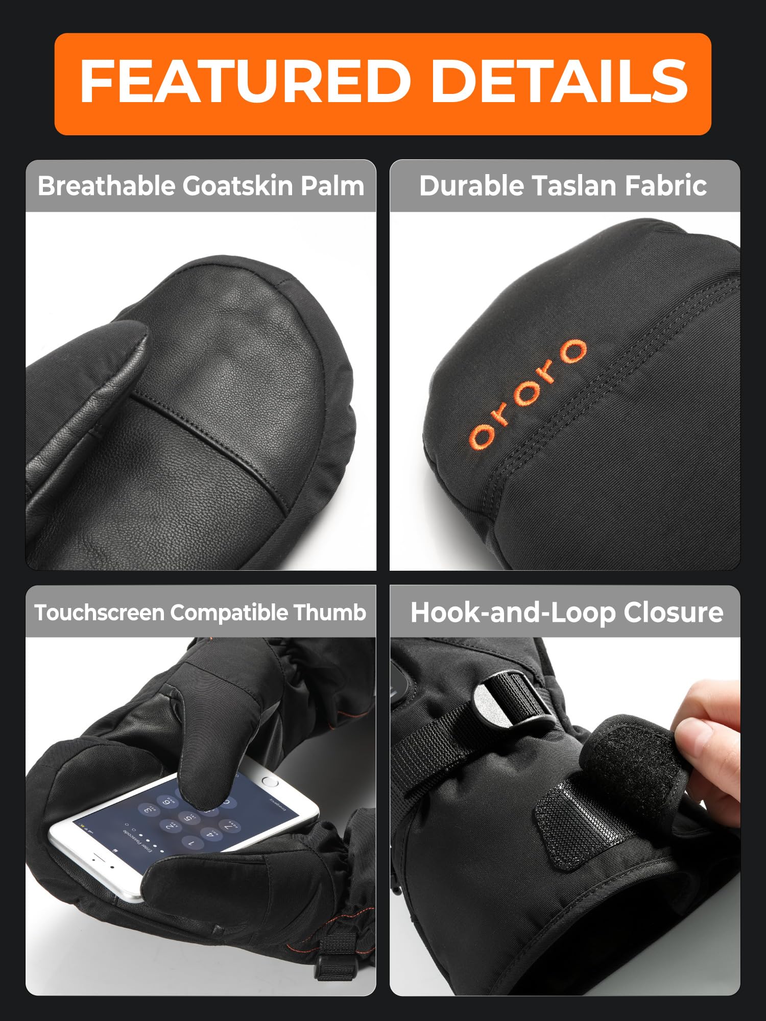 ORORO Heated Mittens for Women & Men - Battery-Powered Winter Gloves for Extreme Cold (Charger Not Included) - Perfect for Skiing, Snowboarding & Outdoor Activities
