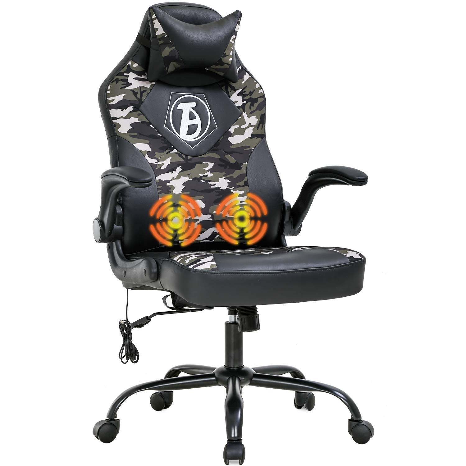 High Back Racing Style Gaming Chair - Ergonomic PU Leather Computer Desk Chair with Adjustable Lumbar Support, Headrest & Armrests - Swivel Rolling Office Task Chair for Adults & Women (Camo Print) - Perfect for Gaming Setups, Home Offices & Workstations