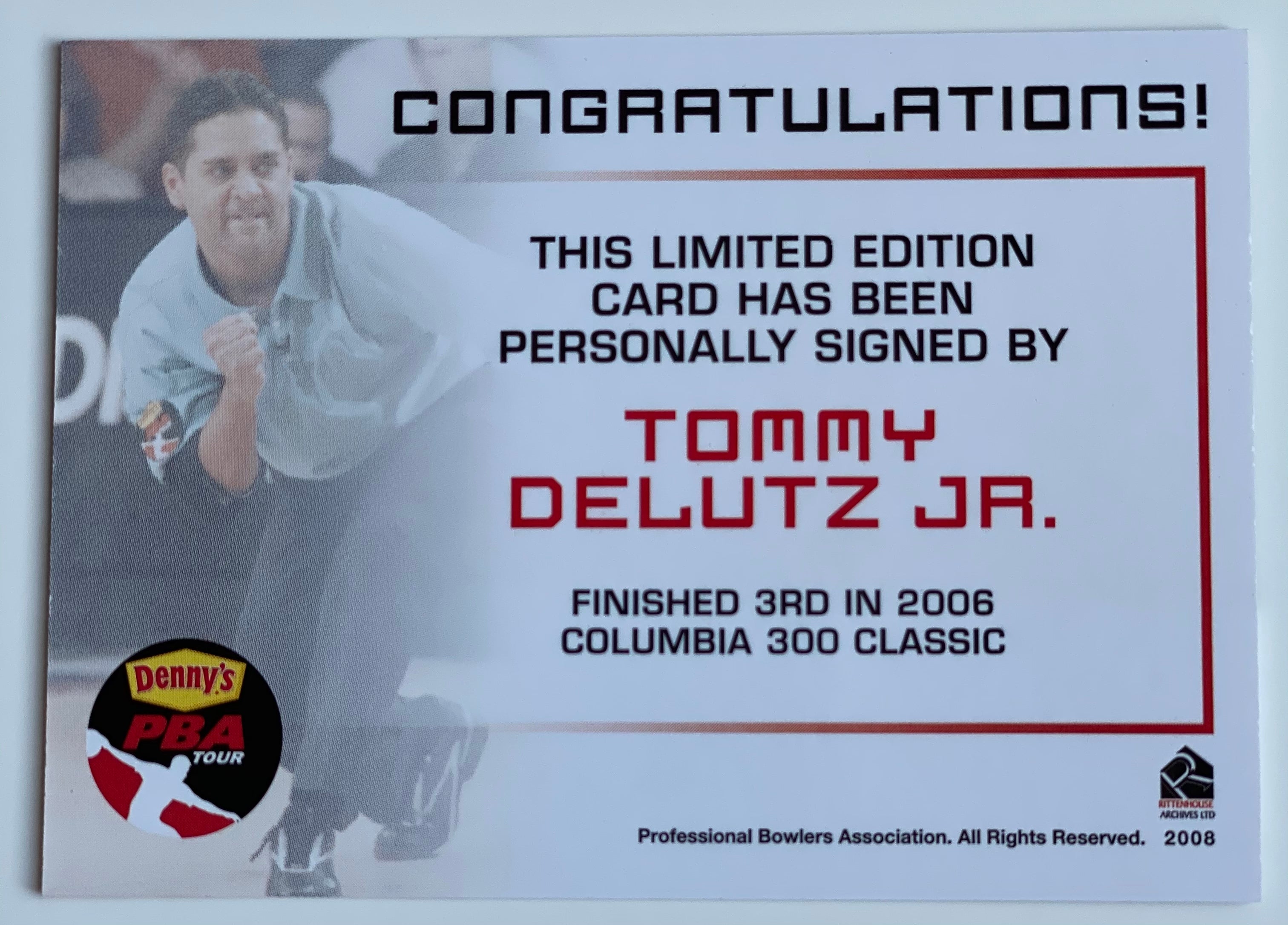Tommy Delutz Jr. 2008 Rittenhouse PBA Autographed Bowling Trading Card - Collectible Sports Memorabilia for Bowling Fans & Card Enthusiasts