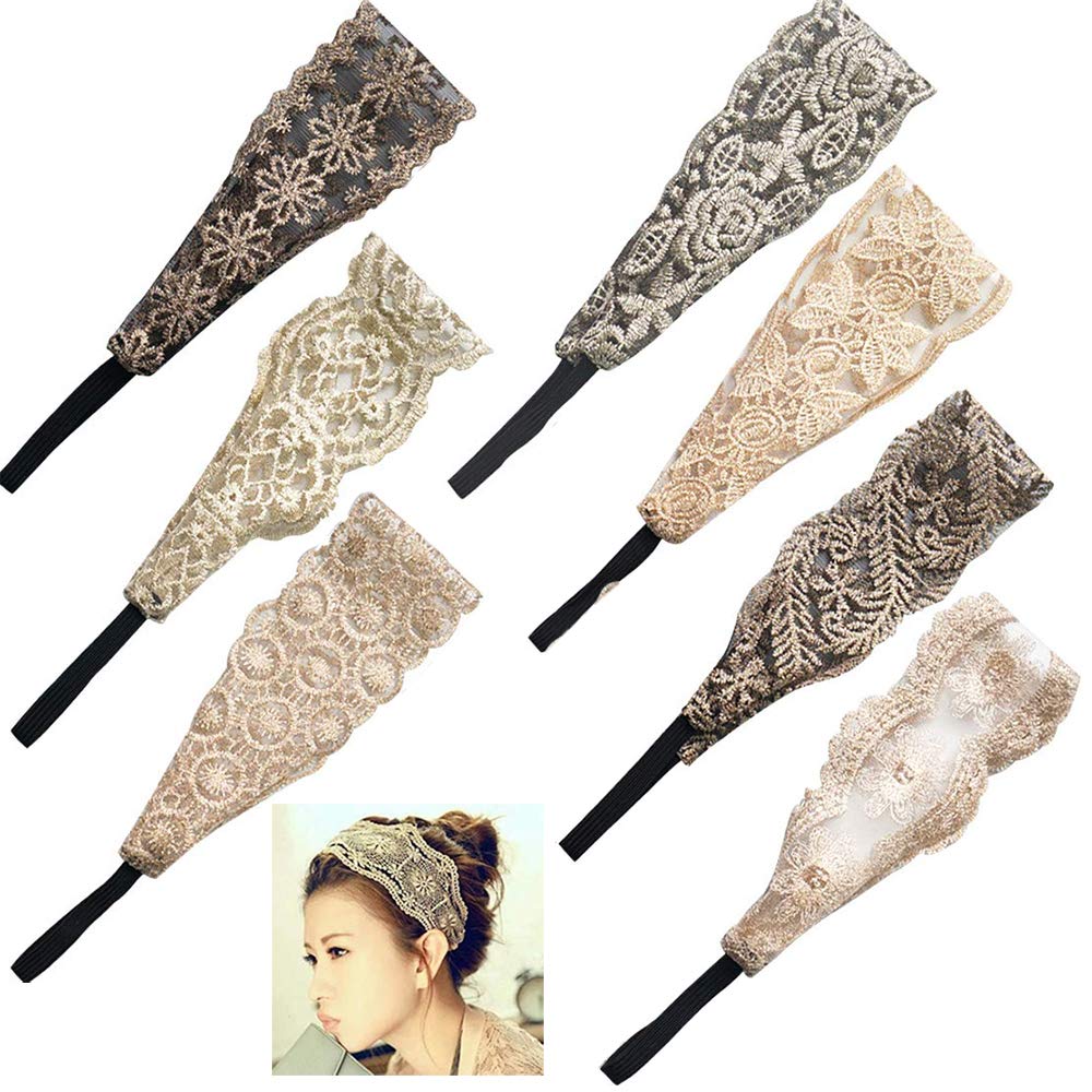 Gnognauq 7-Piece Lace Headbands for Women & Girls - Wide Soft Elegant Hair Bands, Fashion Turban Headwraps - Perfect for Weddings, Parties & Everyday Styling