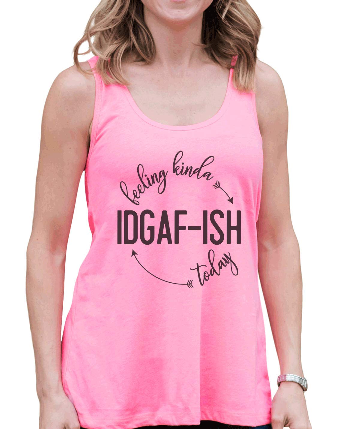 7 ate 9 Apparel Women's Funny 'Felling Kinda IDGAF ish Today' Sleeveless Tank Top - Pink Casual Summer Outfit for Beach, Gym & Streetwear
