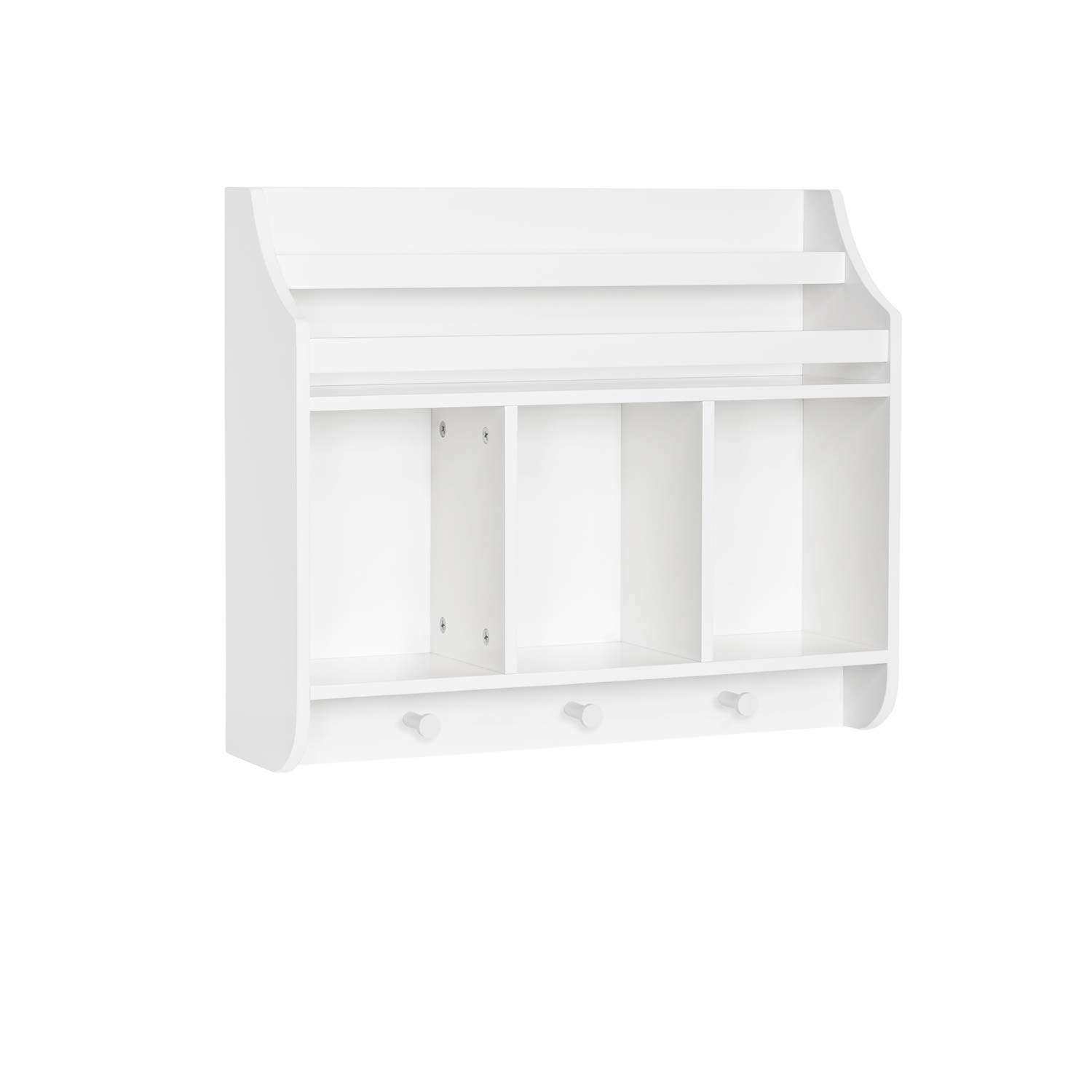 RiverRidge Kids Bookshelf with 3 Cubbies & Hooks - Sturdy Wall-Mounted Book Storage Organizer for Children's Bedroom, Nursery, or Playroom - Perfect for Books, Toys, Games, and Decor Display
