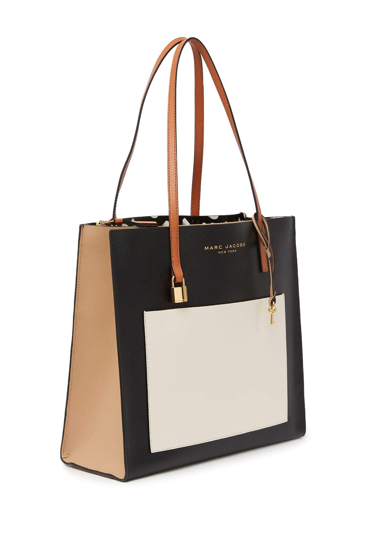 Marc Jacobs Grind Leather Tote Bag for Women - Gold Genuine Leather Handbag, Designer Shoulder Bag Purse for Work, Travel & Everyday Use