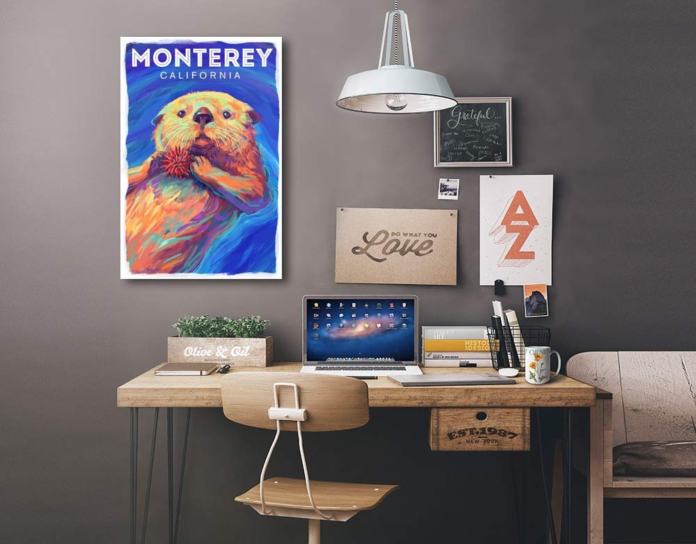 Lantern Press Sea Otter Vivid Series - 16x24 Wrapped Canvas Wall Art for Living Room, Bedroom & Office Decor - Coastal Wildlife Painting for Home & Gift