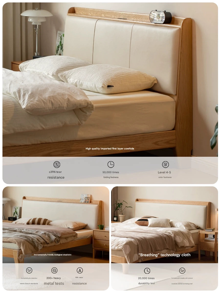 Solid Oak Wood Modern Minimalist Bed Frame - Durable & Stylish for Bedroom, Guest Room, or Studio Apartment