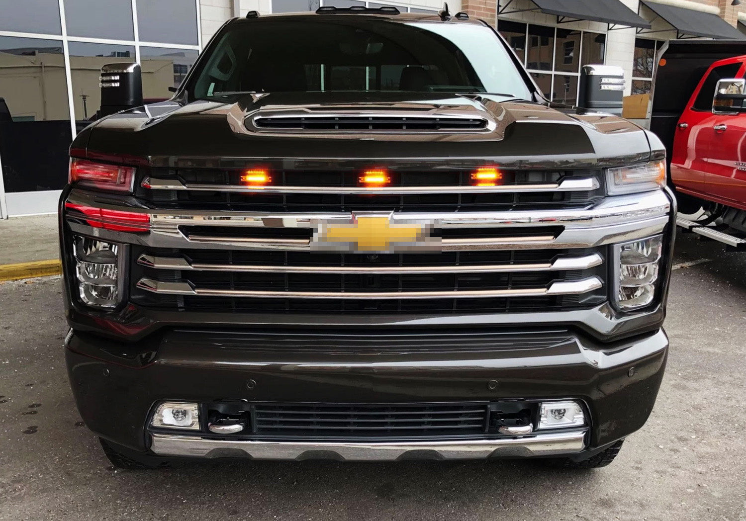 3PCS Amber LED Center Grille Lights with Smoke Lens & Bracket - Compatible with 2019+ Chevy Silverado 1500/2500/3500 - Durable Off-Road Lighting for Trucks, SUVs & Jeeps - Perfect for Night Driving, Foggy Conditions & Off-Road Adventures