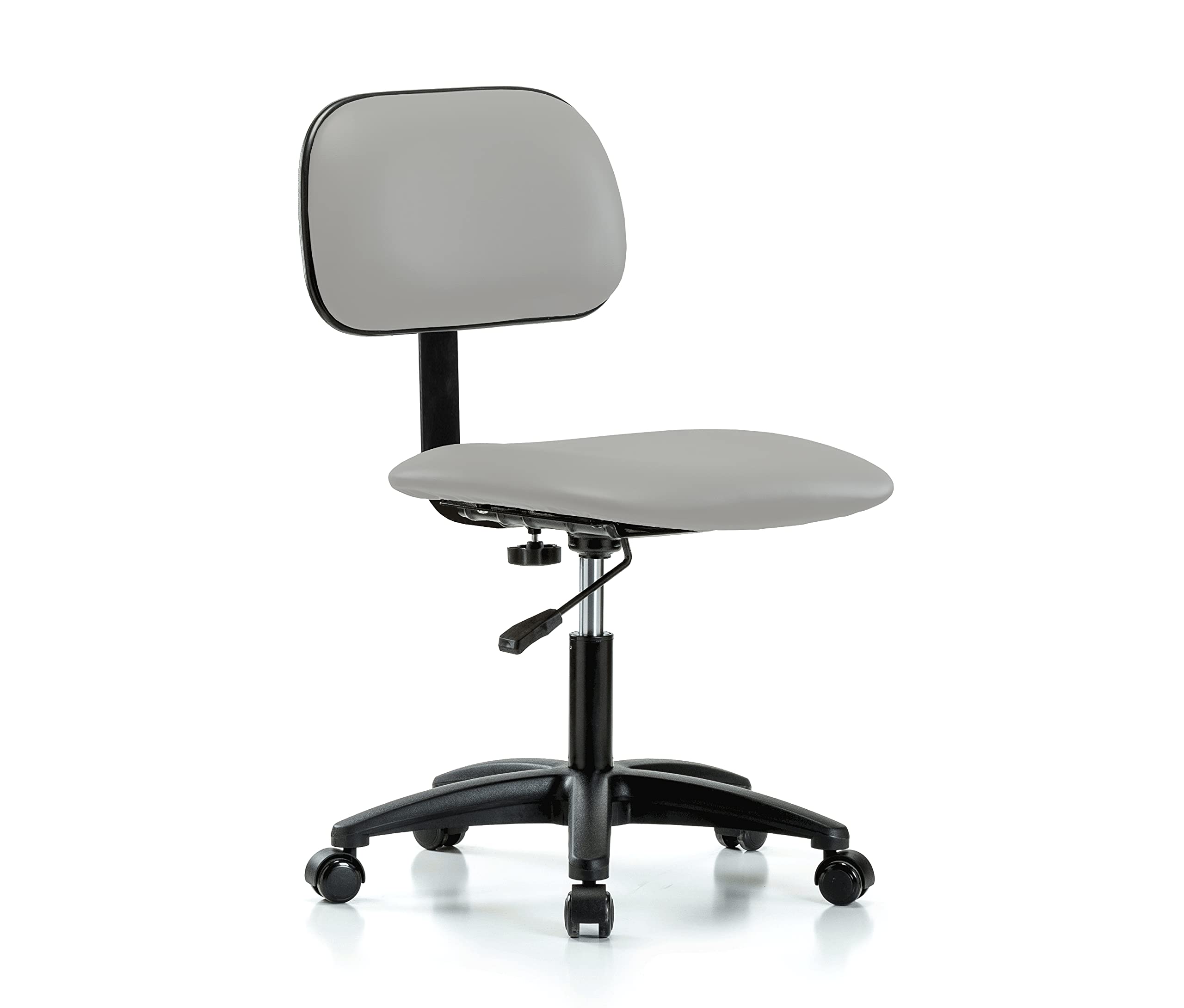 Perch Rolling Lab Chair with Adjustable Backrest - Ergonomic Stool for Hardwood & Tile Floors, Height-Adjustable Office Desk Chair, Grey Vinyl Upholstery - Perfect for Laboratories, Home Offices & Workspaces