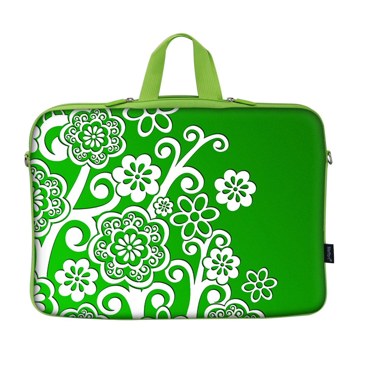 15.6 Inch Neoprene Laptop Sleeve Case with Hidden Handle - Compatible with MacBook Air, Ultrabook, Chromebook - Green Floral Swirl Design - Perfect for Work, School & Travel Protection