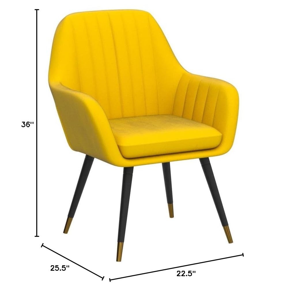 Roundhill Furniture Tuchico Modern Velvet Accent Chair - Plush Upholstered Lounge Chair in Vibrant Yellow | Perfect for Living Room, Bedroom or Office Decor