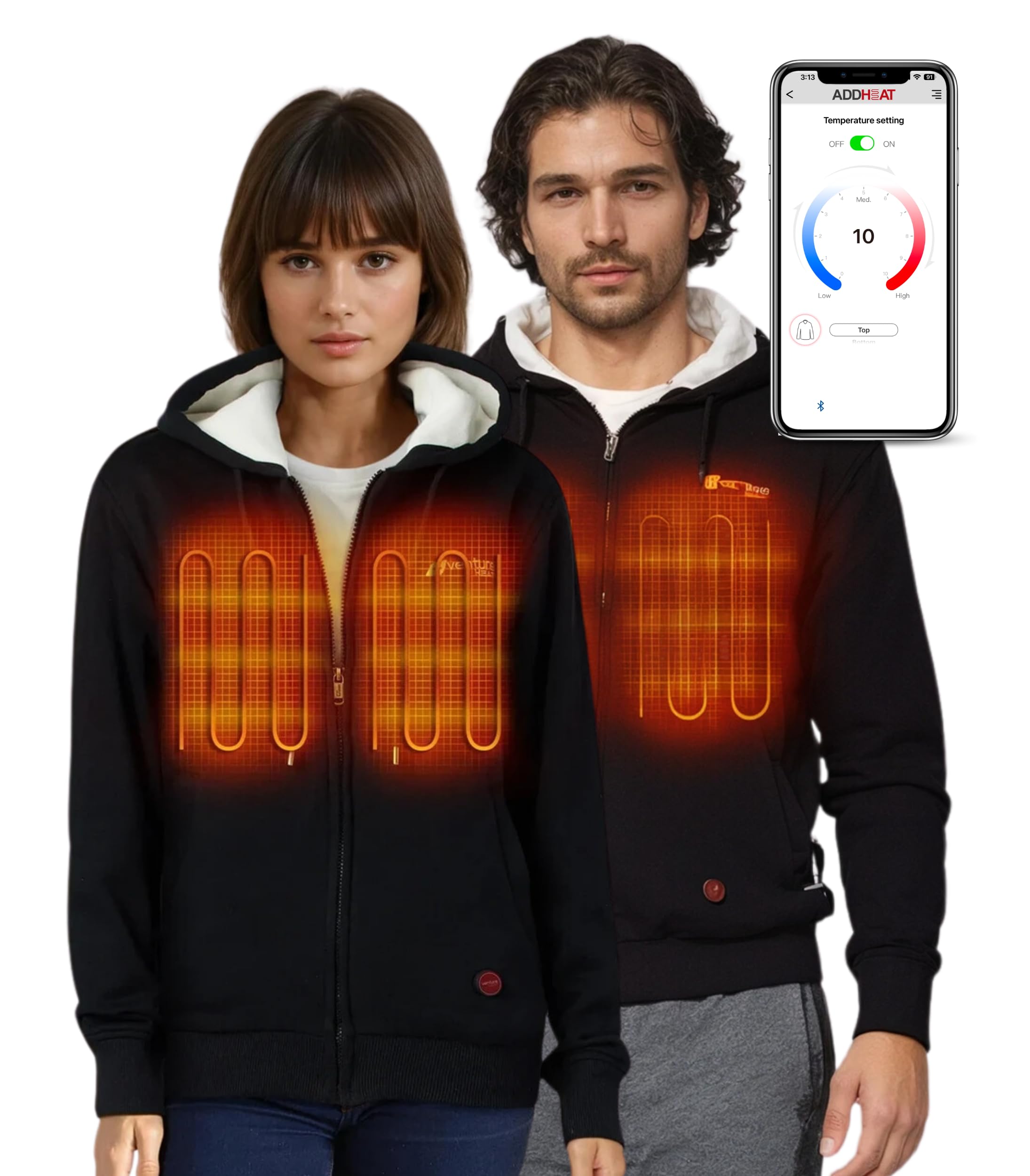 Heated Jacket Hoodie for Men & Women - Bluetooth Controlled Winter Coat with 3 Adjustable Heating Zones | Outdoor Winter Wear for Hiking, Camping & Cold Weather Activities