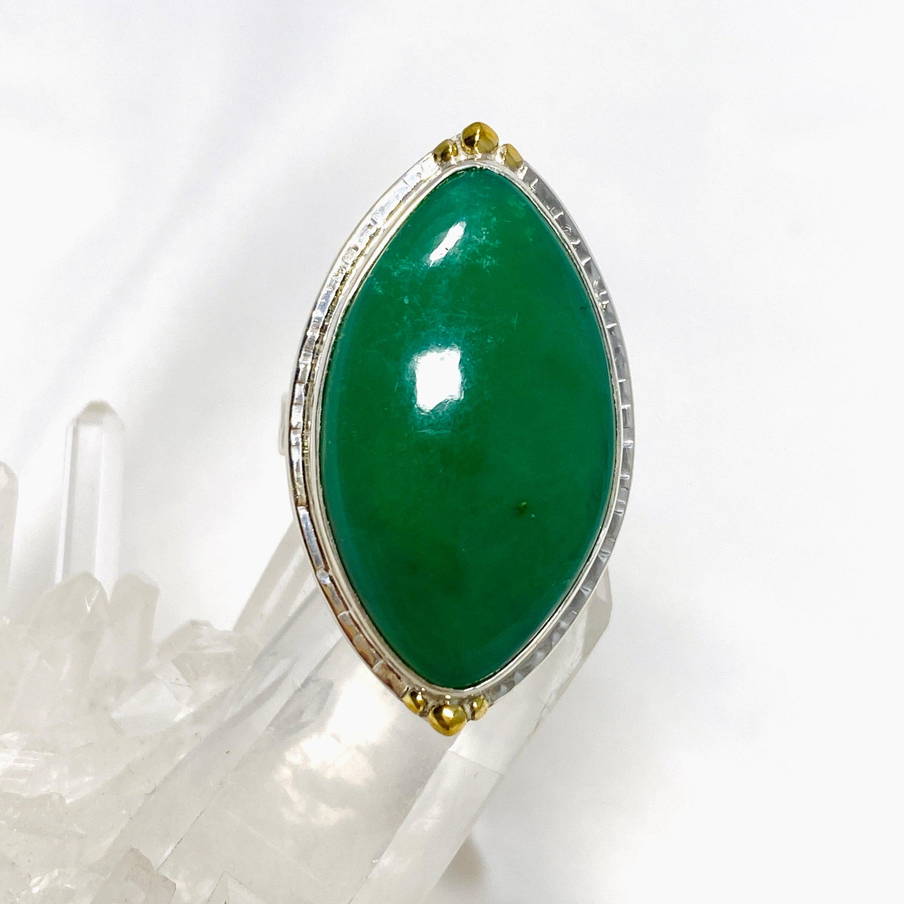 Chrysoprase Marquise Ring in Decorative Setting - Size 9 KRGJ3243 | Elegant Green Gemstone Jewelry for Women, Perfect for Weddings, Parties & Special Occasions