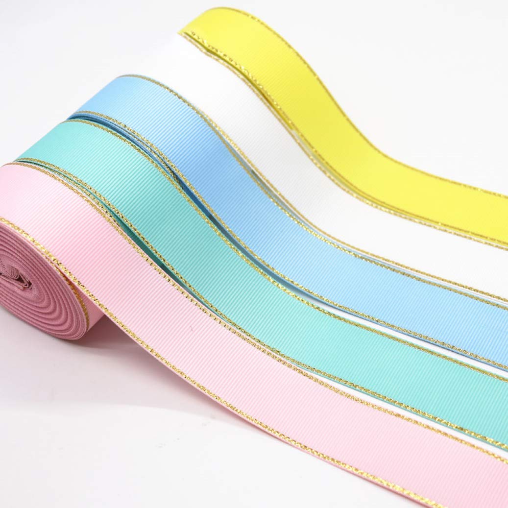 10 Yards Glitter Gold Edge Double Sided Grosgrain Ribbon for Hair Bows, Gift Wrapping, DIY Crafts - Perfect for Wedding Decor, Scrapbooking & Party Supplies