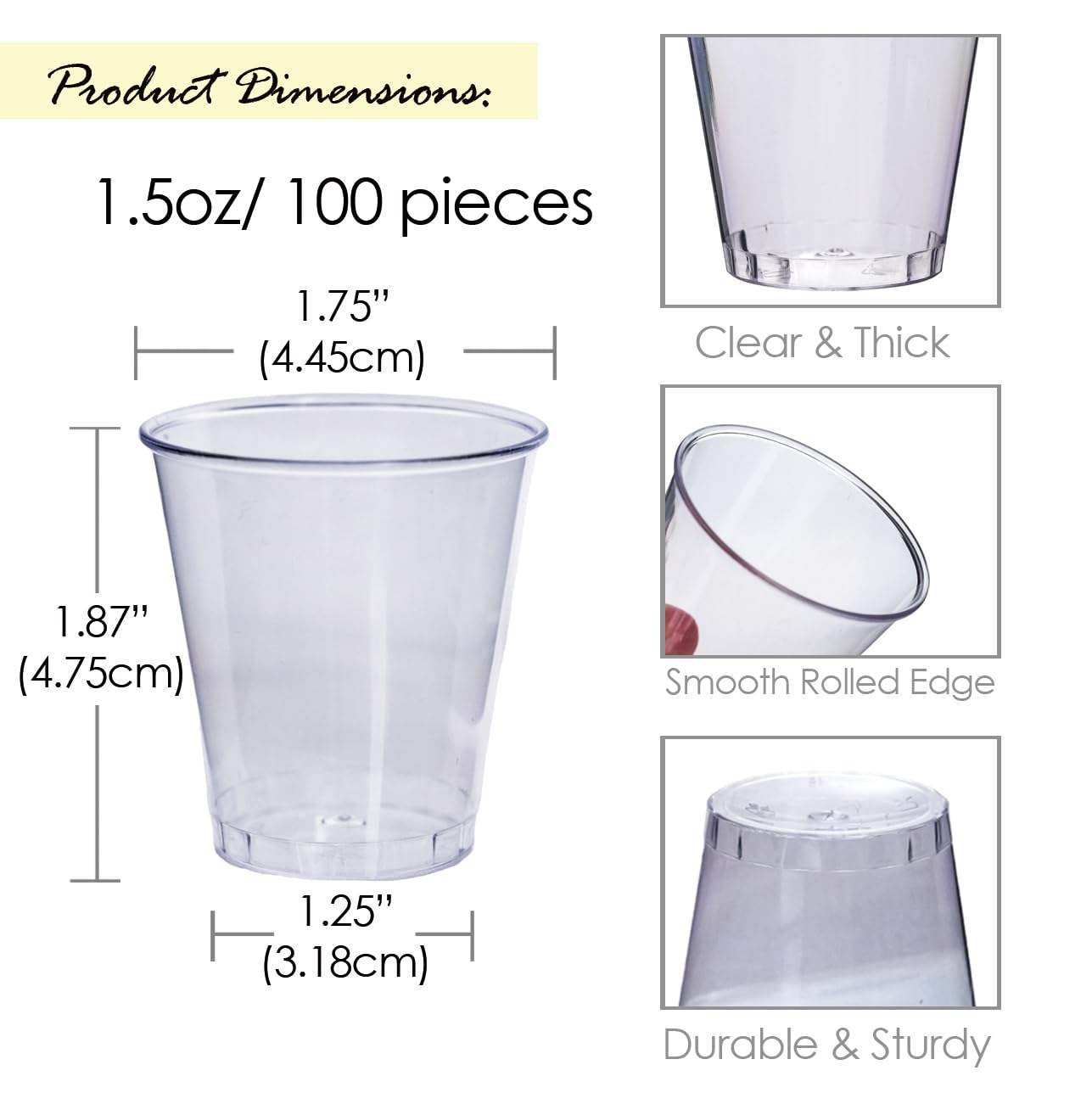 1.5oz Premium Clear Disposable Shot Glasses - 100 Pack for Wine Tasting, Vodka, Whiskey, Jelly Shots | Ideal for Parties, Gatherings & Cocktail Events | Durable Plastic Sample Cups for Home Bars & Entertaining