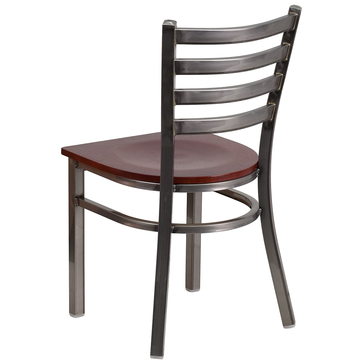 Flash Furniture 2-Pack HERCULES Series Metal Ladder Back Chairs - Clear Coated Mahogany Wood Seat for Restaurants, Cafes & Outdoor Dining | Commercial-Grade Stackable Seating Solution